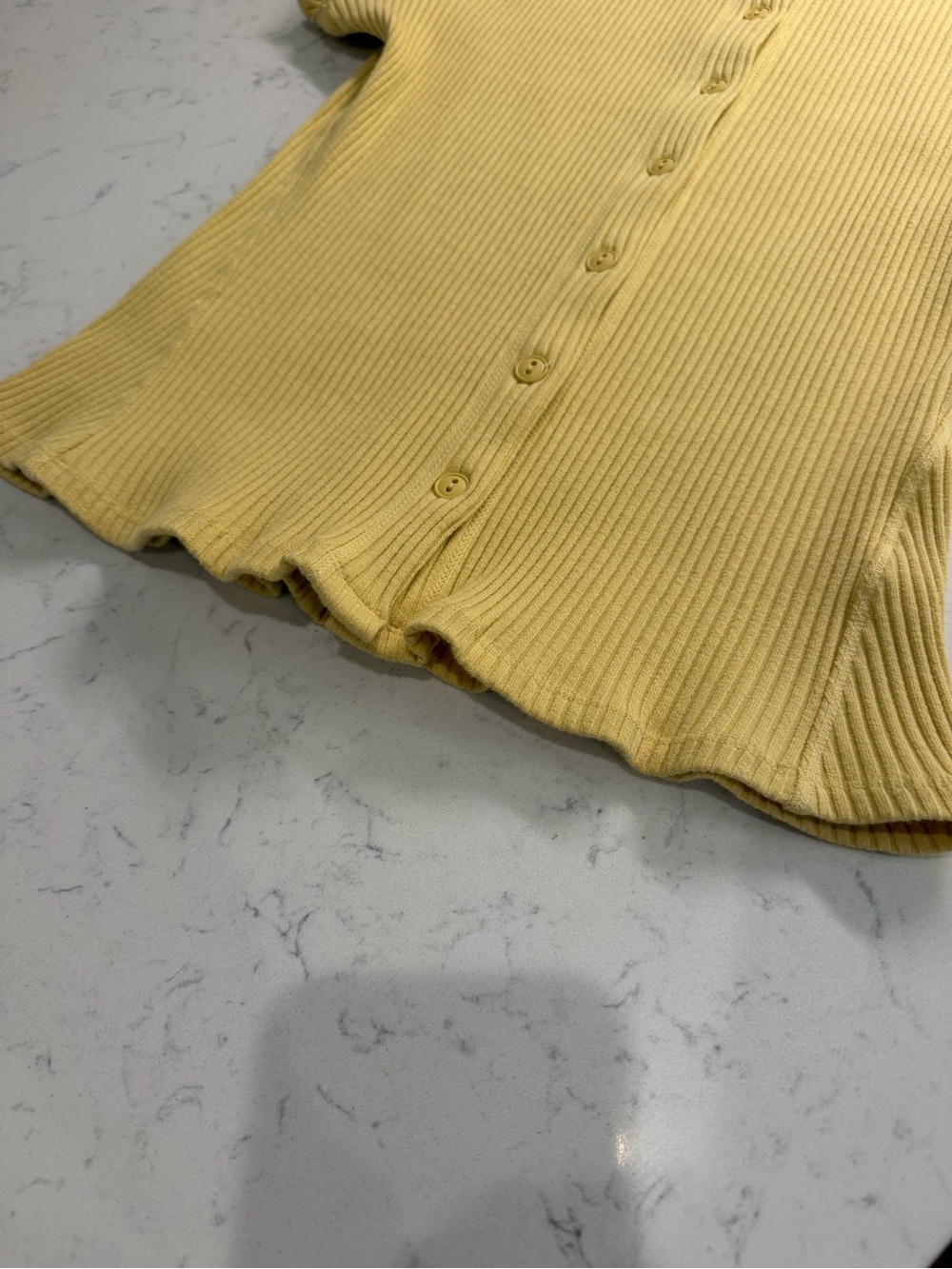 Free People Yellow Ribbed Button-Front Short Sleeve Top - Picture 4 of 6